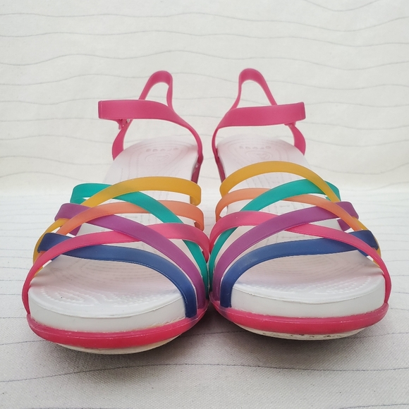 Crocs Womens Straps Pink Multicolor Wedge Heel Sandals Shoes 15392 Size 8 - Picture 4 of 12